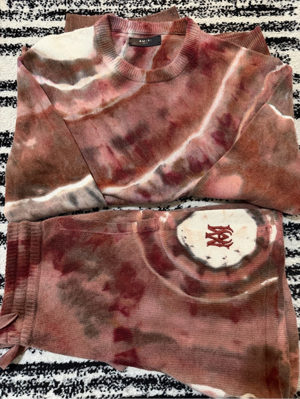 AMIRI CASHMERE Tie-Dye Set in Rust, Mauve and Cream